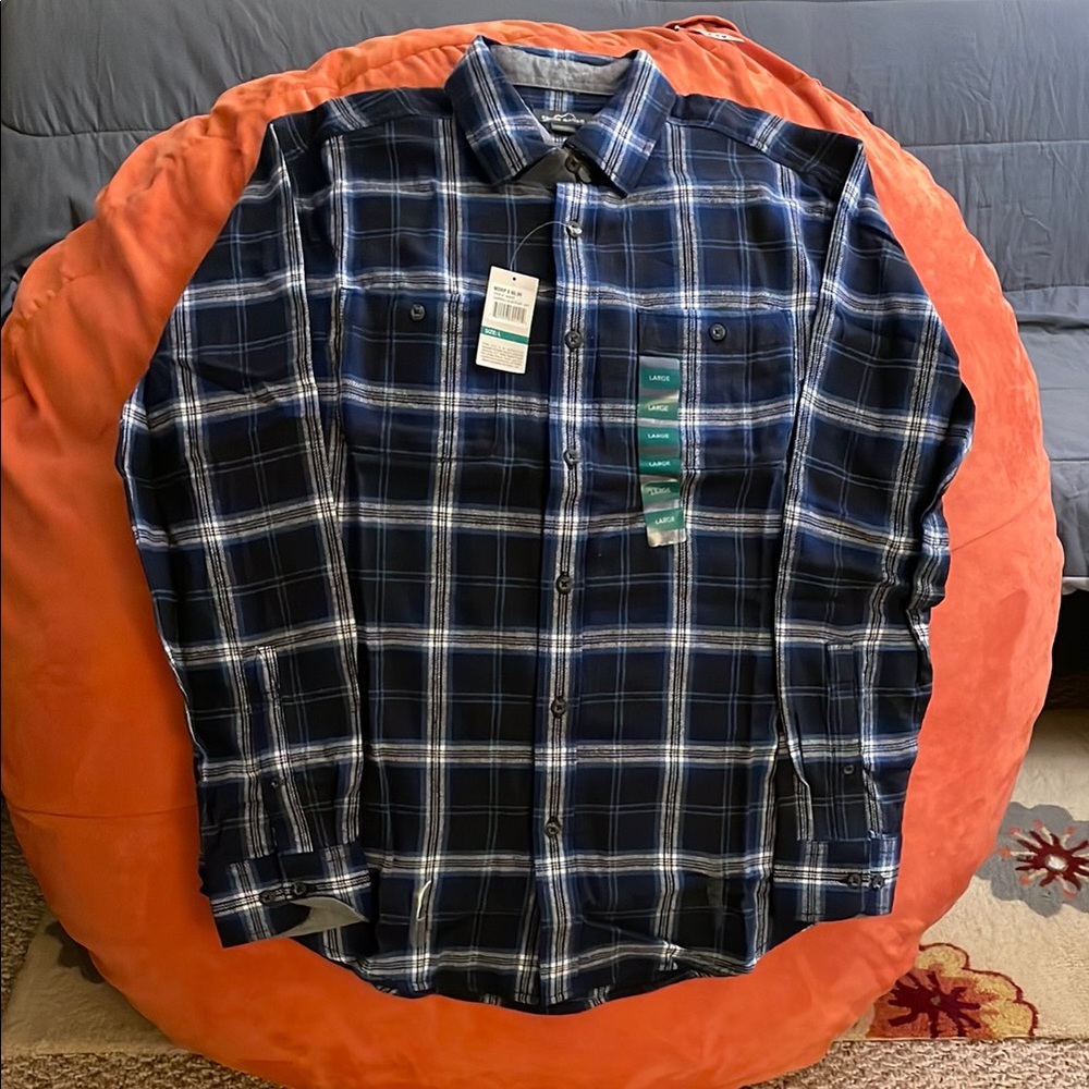 Blue Casual Button Down Shirt with Plaid Design